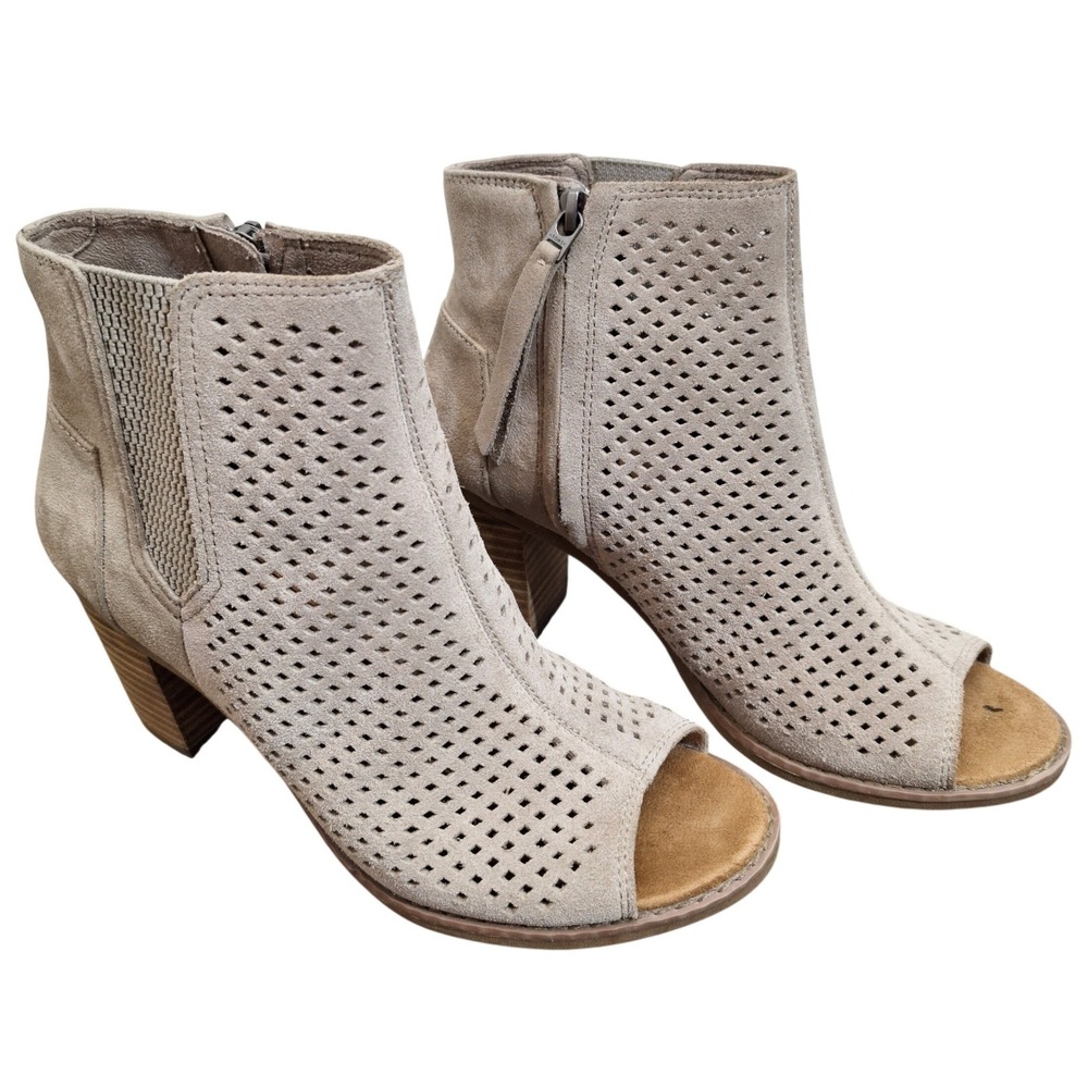 Toms Beige Perforated Peep-Toe Ankle Booties